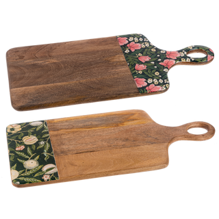 Green Floral Cutting Board with Handle