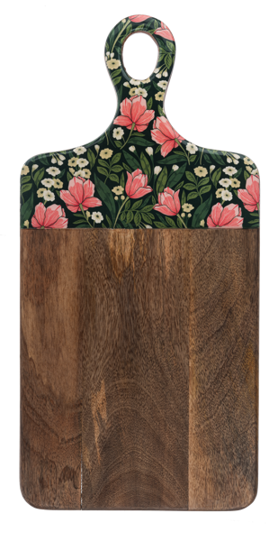 Green Floral Cutting Board with Handle