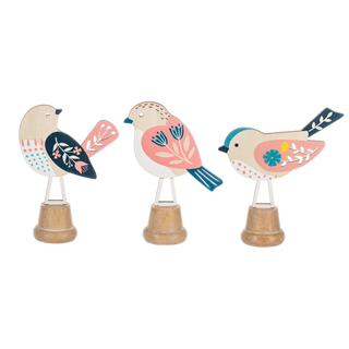 Floral Pattern Wooden Bird on Stand Assorted