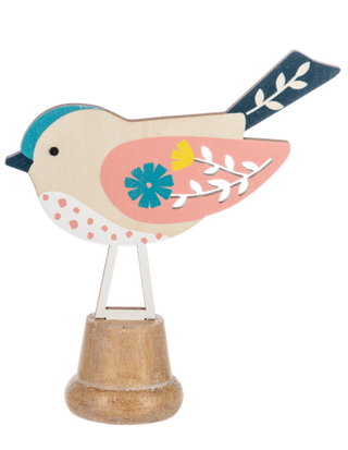 Floral Pattern Wooden Bird on Stand Assorted