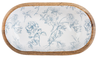 Oval Blue Floral Toile Serving Bowl