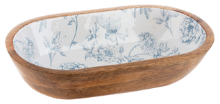 Oval Blue Floral Toile Serving Bowl