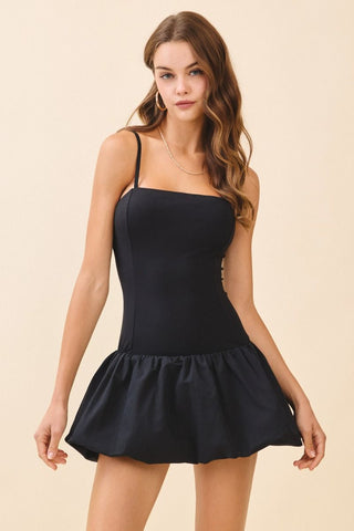 Layla Bubble Hem Mini Dress • Black