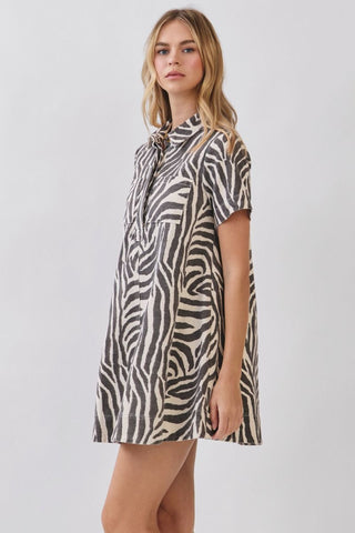 Tiana Zebra Print Mini Dress • Brown