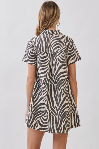 Tiana Zebra Print Mini Dress • Brown