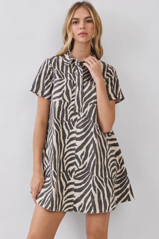 Tiana Zebra Print Mini Dress • Brown