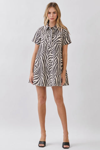 Tiana Zebra Print Mini Dress • Brown L