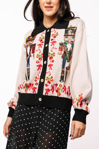 Nutcracker & Candy Cane Button Up Cardigan • Black