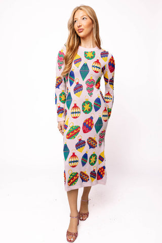 Light Pink Multi Jeweled Ornament Knit Midi Dress | Queen of Sparkles