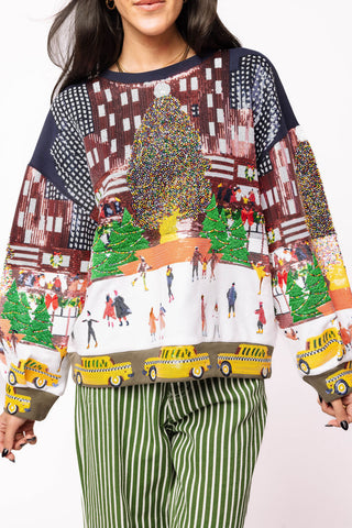 Sequin Rockefeller Center At Christmas Sweatshirt • Multi