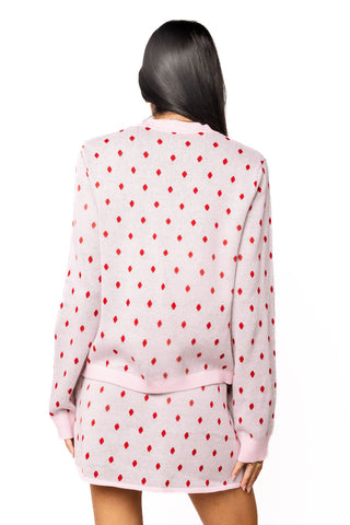 QOS Light Pink & Red Polka Dot Wreath Neck Knit Sweater