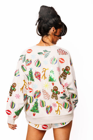 QOS Beige Multi Christmas Icons Sweatshirt