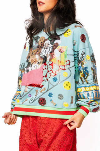 QOS Aqua Dogs on Santas Sleigh Sweatshirt