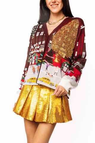 QOS Multi Rockefeller Center Button Up Cardigan