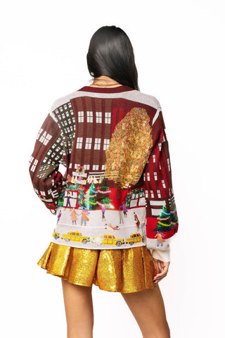 QOS Multi Rockefeller Center Button Up Cardigan