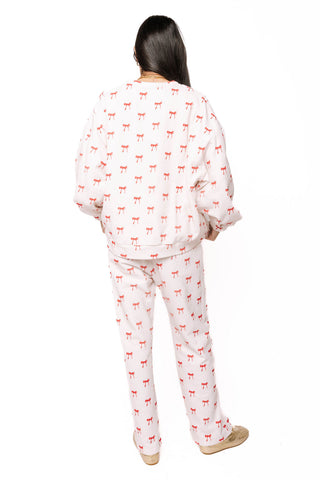 QOS White & Red Bow 'Nice' Sweatshirt