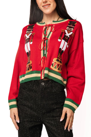 QOS Red & Green Nutcracker Cardigan