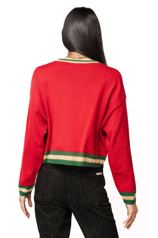 QOS Red & Green Nutcracker Cardigan
