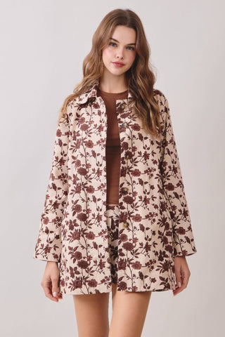 Lennon Floral Print Jacket • Brown