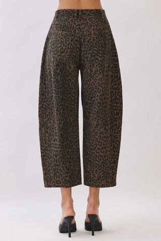 Lizzie Leopard Print Barrel Pants • Brown