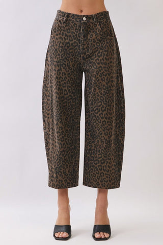 Lizzie Leopard Print Barrel Pants • Brown