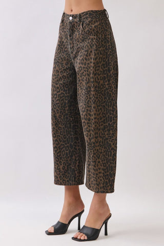 Lizzie Leopard Print Barrel Pants • Brown