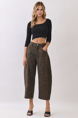 Lizzie Leopard Print Barrel Pants • Brown