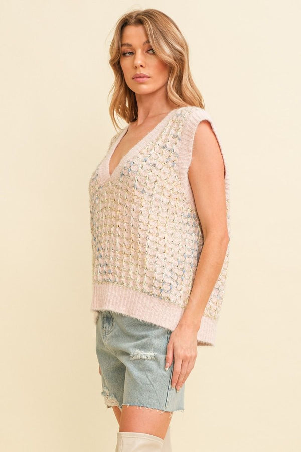 Ellasyn Knitted V Neck Sweater Vest • Dusty Pink