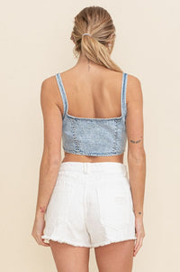 Alessa Glitzy Jean Corset Top • Light Denim