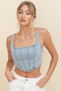 Alessa Glitzy Jean Corset Top • Light Denim