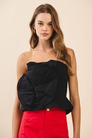 Lottie 3D Rosette Peplum Tube Top • Black