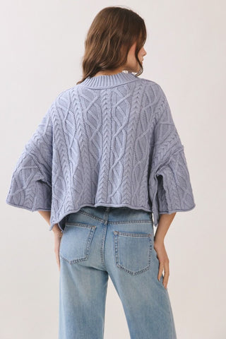 Londyn Cropped Cable Knit Sweater • Dusty Blue