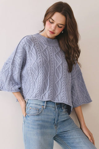 Londyn Cropped Cable Knit Sweater • Dusty Blue