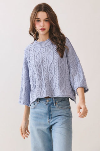 Londyn Cropped Cable Knit Sweater • Dusty Blue