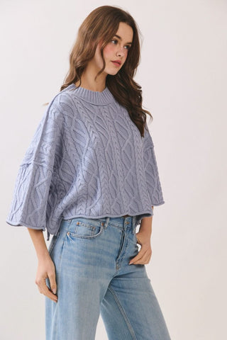 Londyn Cropped Cable Knit Sweater • Dusty Blue