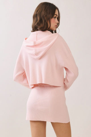 Lydia Ribbed Knit Cropped Hoodie • Pink