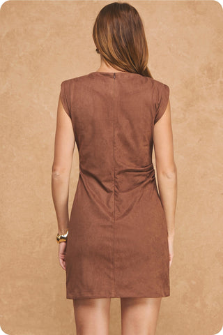 Suzette Suede Shoulder Pad Mini Dress • Cocoa