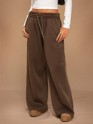 Fleece-Lined Wide Leg Joggers • Coffee