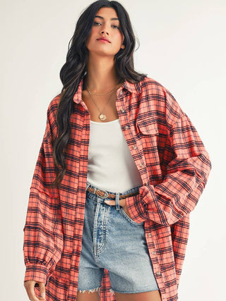 Obsessed With You Side Split Distressed Shirt • Coral