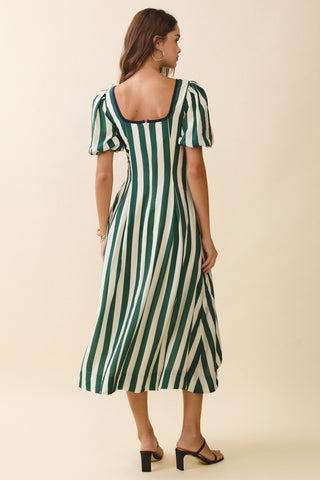 Be Bold Vertical Stripes Square Neck Midi Dress • Green