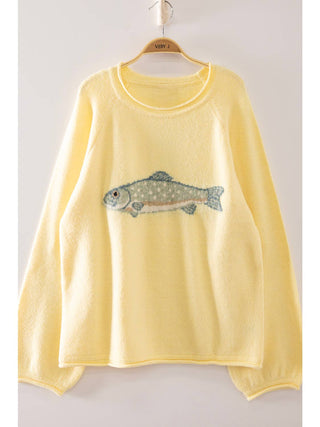 Let's Fish Intarsia Cozy Sweater • Lemon