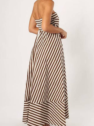 Delia Striped & Strapless Max Dress • Brown