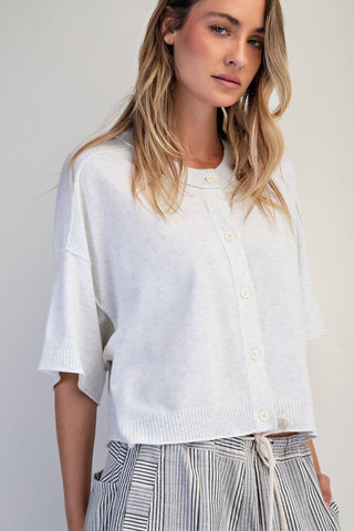 Camille Crew Neck Cashmere Cardigan • White