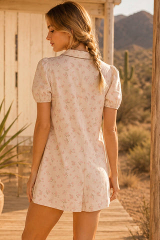 Vintage Floral Bow Romper • Antique Rose Ivory