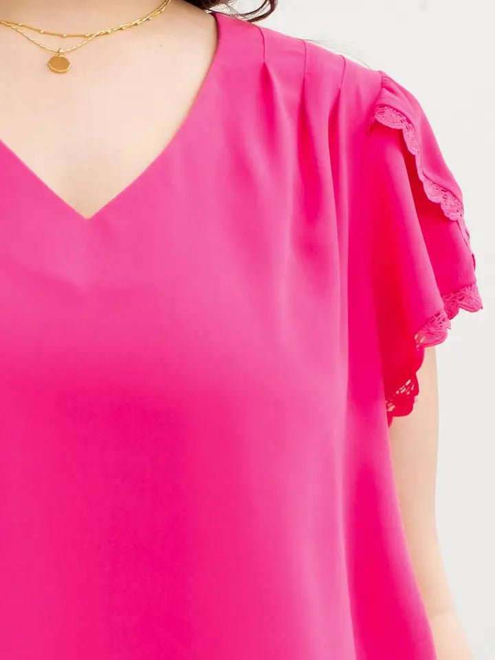 Toni Scallop Trim Top • Fuschia • Plus