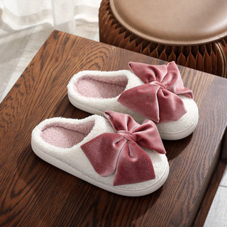 Winter Warm Bow Slippers • Dark Pink