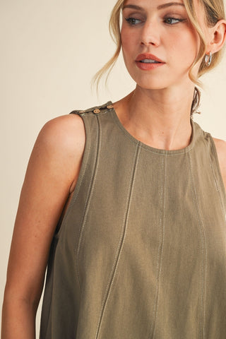 Simple Me Stitch Sleeveless Top and Shorts Set • Olive