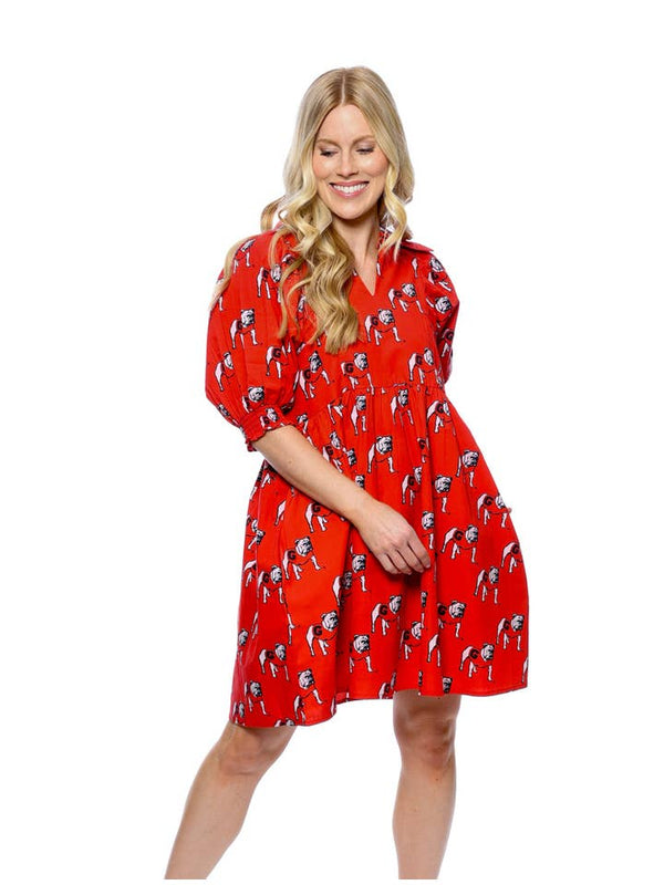 The Bulldogs Poplin Dress • Red