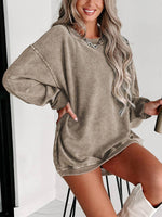 Your Main Squeeze • Ribbed Knit Neck Pullover Sweatshirt • Khaki