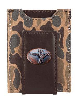 Mallard Men's Magnetic Front Pocket Old School Leather Wallet • Brown Tan Camo
